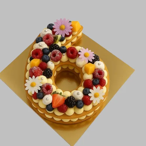 Number Cake Chiffre 6 Fruitier, fruits frais et fleurs délicates